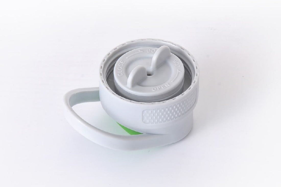 White water bottle cap with open spout and carry handle.