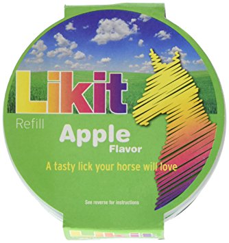 Apple flavored Likit horse treat refill in vibrant packaging.