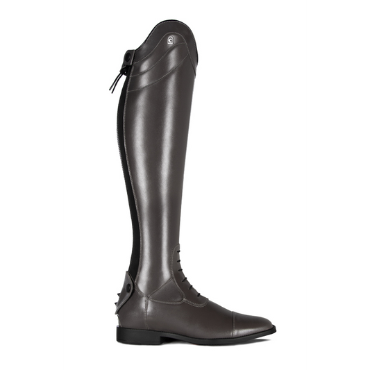 Black leather riding boot with zipper, no visible stirrup leathers.