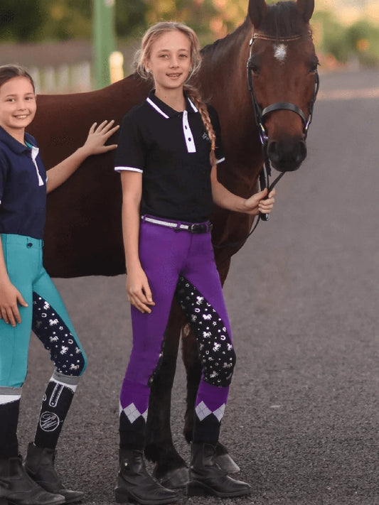 Jodhpurs Peter Williams Pull On Unicorn Printed Purple & Black Childs-Ascot Saddlery-The Equestrian