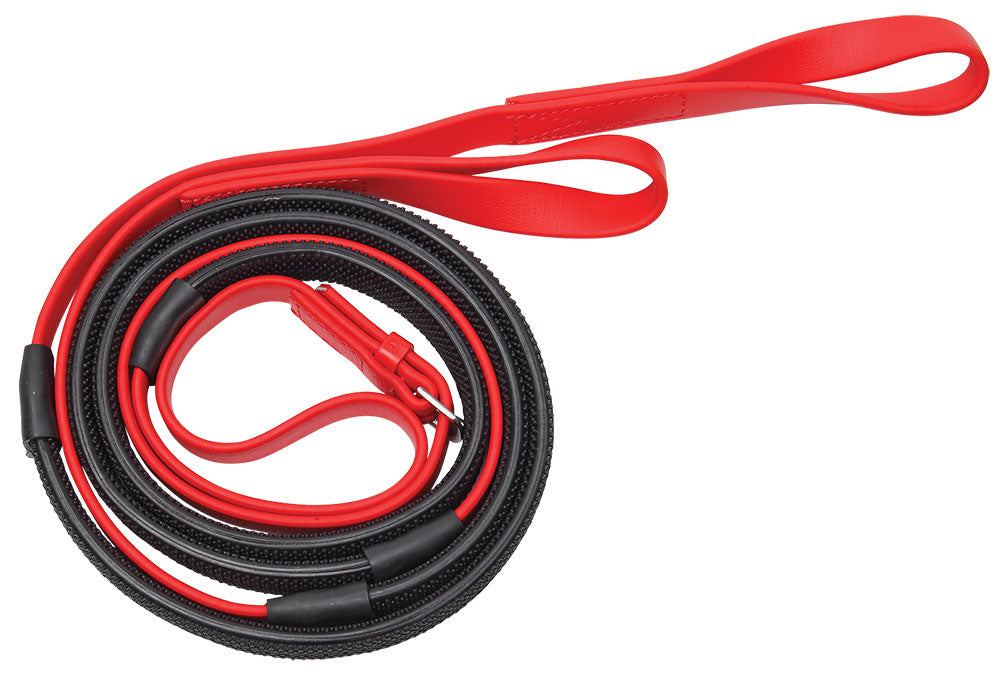 Reins Rubber Grip Pvc Loop End Epsom Red & Black Grips-Ascot Saddlery-The Equestrian