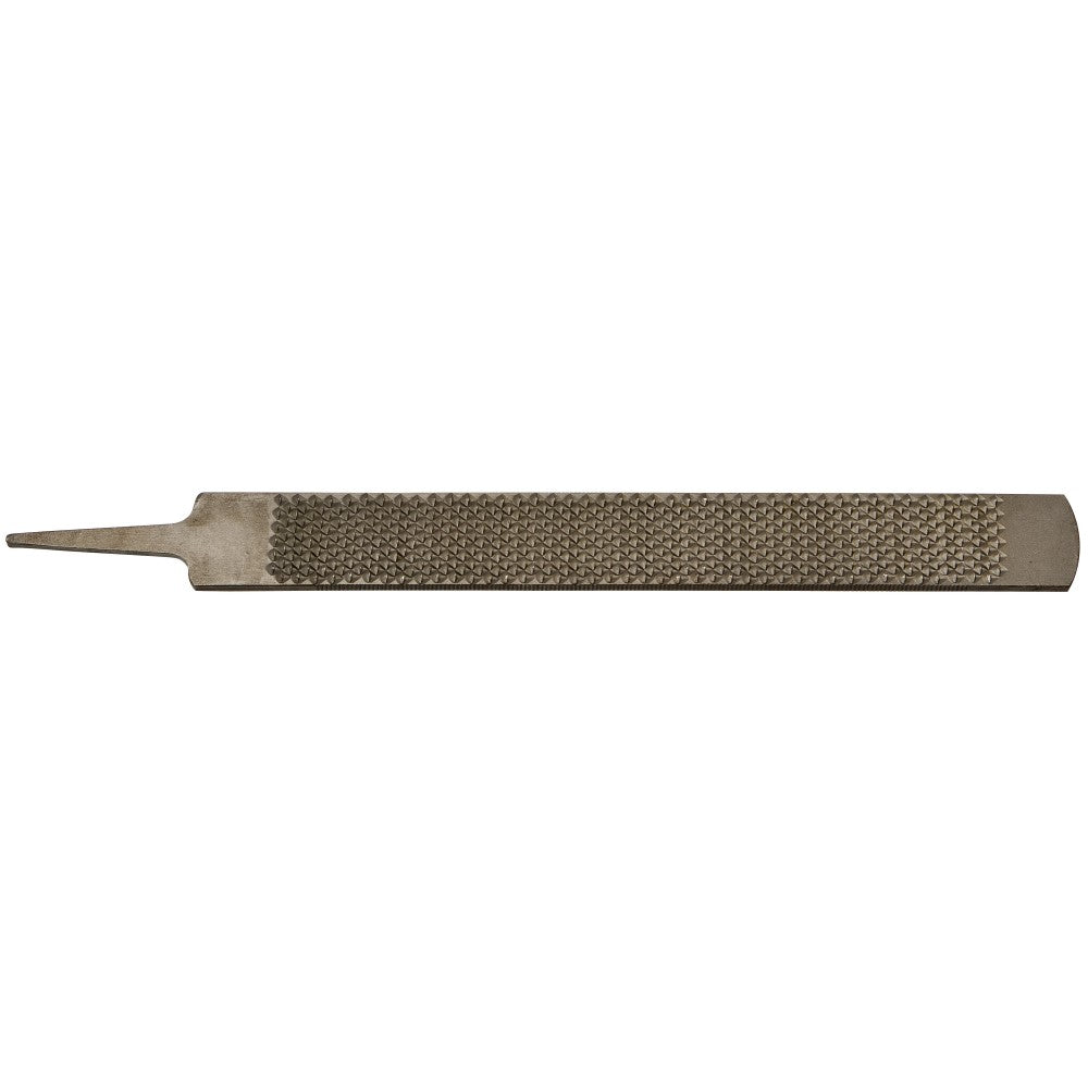 Metal hand file tool with textured surface and tapered point.