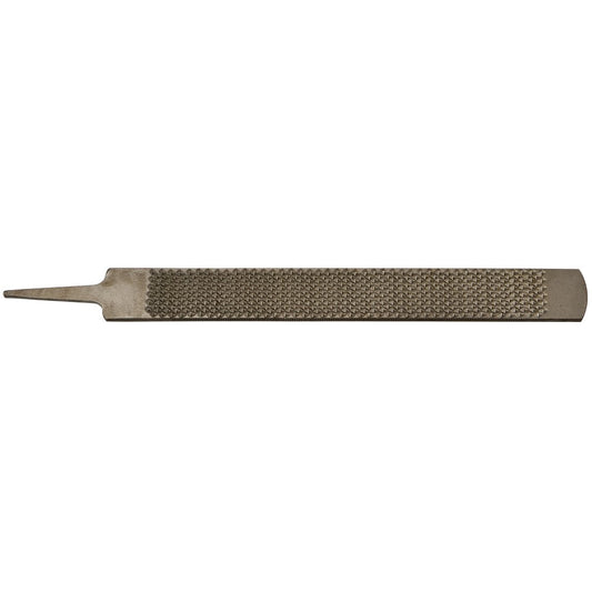 Metal hand file tool with textured surface and tapered point.