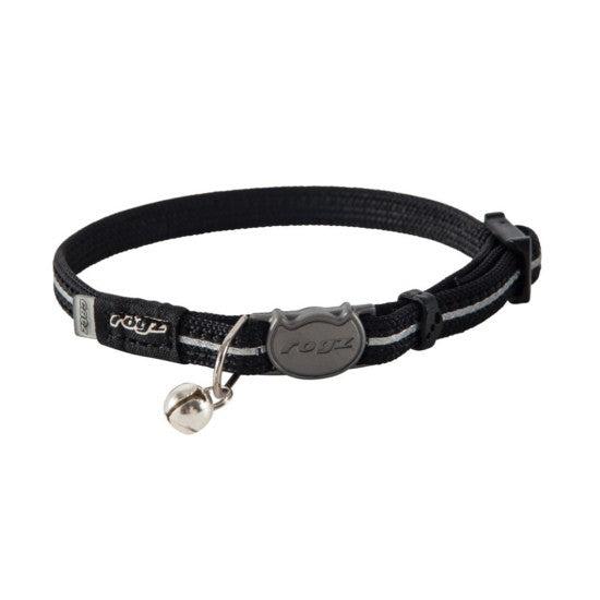 Rogz branded black cat collar with bell.