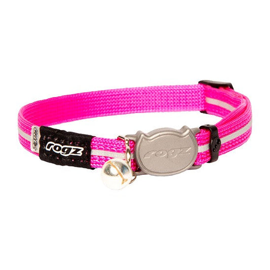 Pink Rogz brand dog collar with bell and clasp.