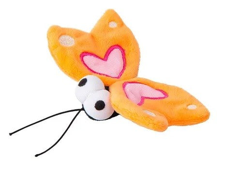 Rogz brand plush orange butterfly pet toy.
