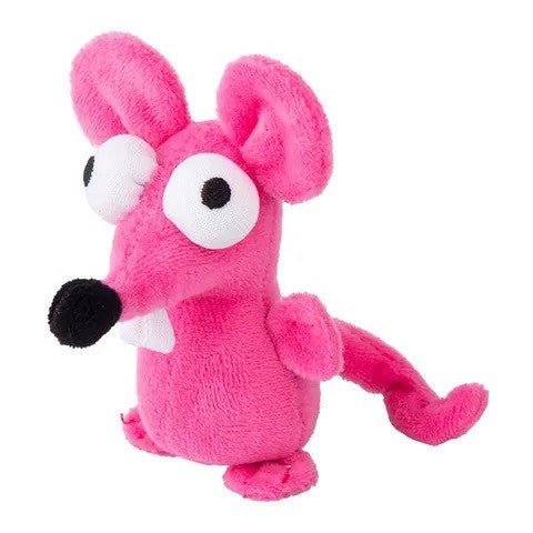 Pink Rogz plush kangaroo dog toy on white background.