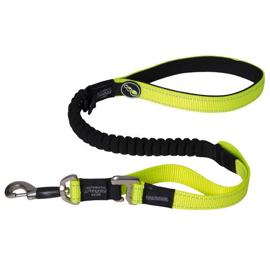 Rogz brand yellow and black stretch dog leash.