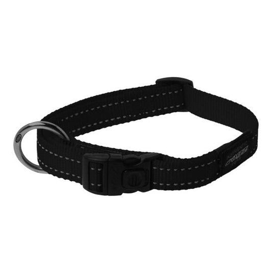 Black Rogz dog collar with reflective stitching.