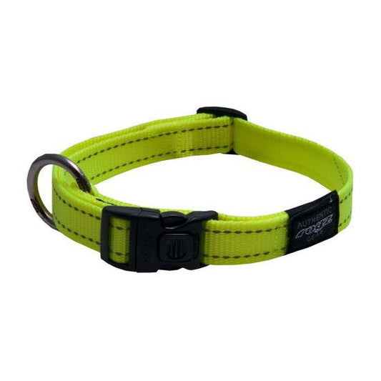 Rogz brand neon green adjustable dog collar.