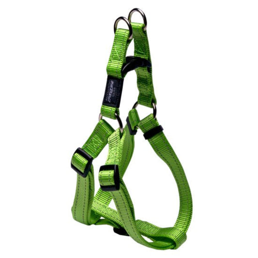 Alt text: Rogz brand green adjustable dog harness.