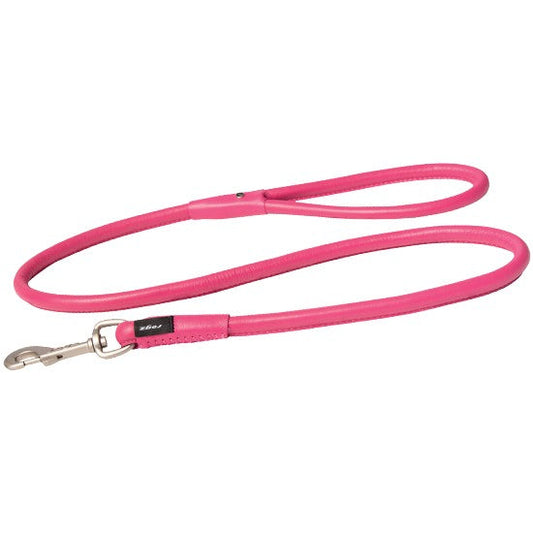 Alt text: Pink Rogz dog leash with metal clasp on white background.