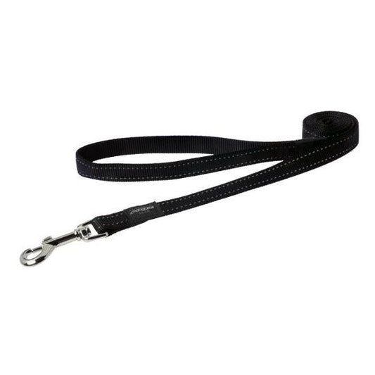 Black Rogz dog leash with reflective stitching and clip.