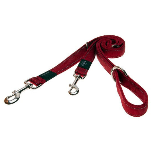 Rogz red dog leash with metal clips and handle.