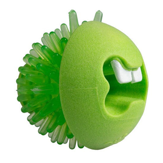 Rogz green spiky rubber dog chew toy.