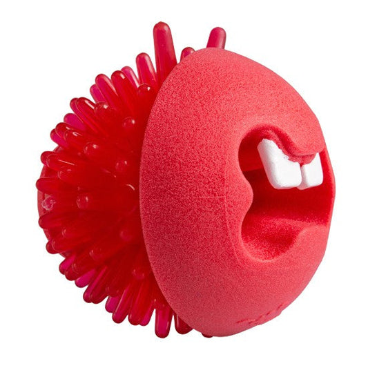 Rogz red and pink spiky dog chew toy.