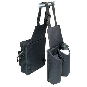 Two black water bottle carrier bags with straps and zippers.