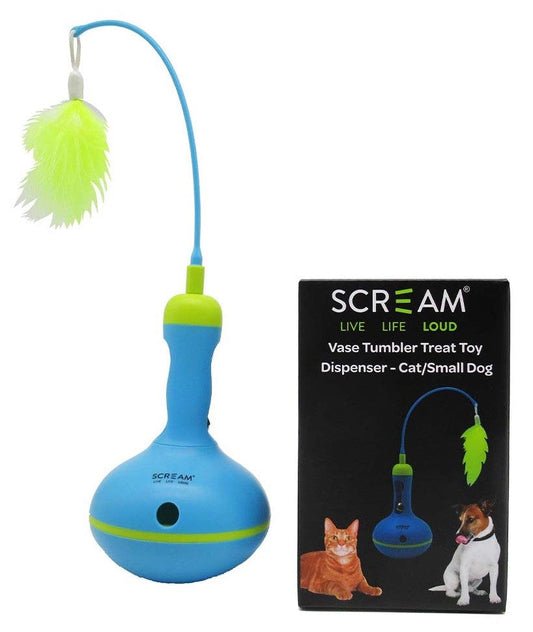 Scream Cat Vase Tumbler Treat Dispenser 28cm Green & Blue-Ascot Saddlery-The Equestrian