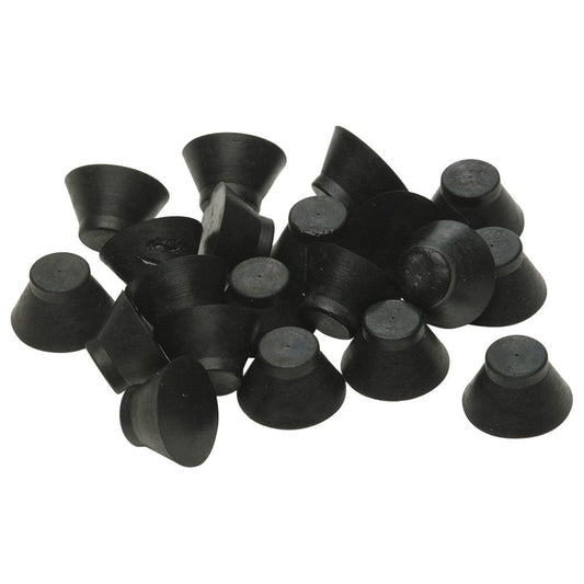 A pile of black rubber vacuum suction cups on white background.