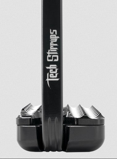 Black Tech Stirrups leathers attached to modern stirrup iron.