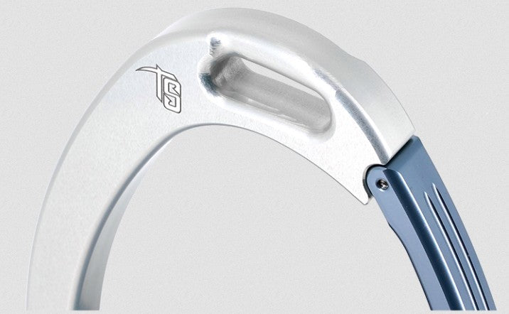 Stainless steel stirrup leathers with logo, sleek modern design, detailed craftsmanship.