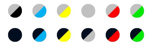 Colorful half-split circle icons representing stirrup leathers options.