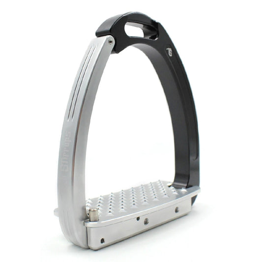 Silver and black stirrup leathers for horse riding equipment.