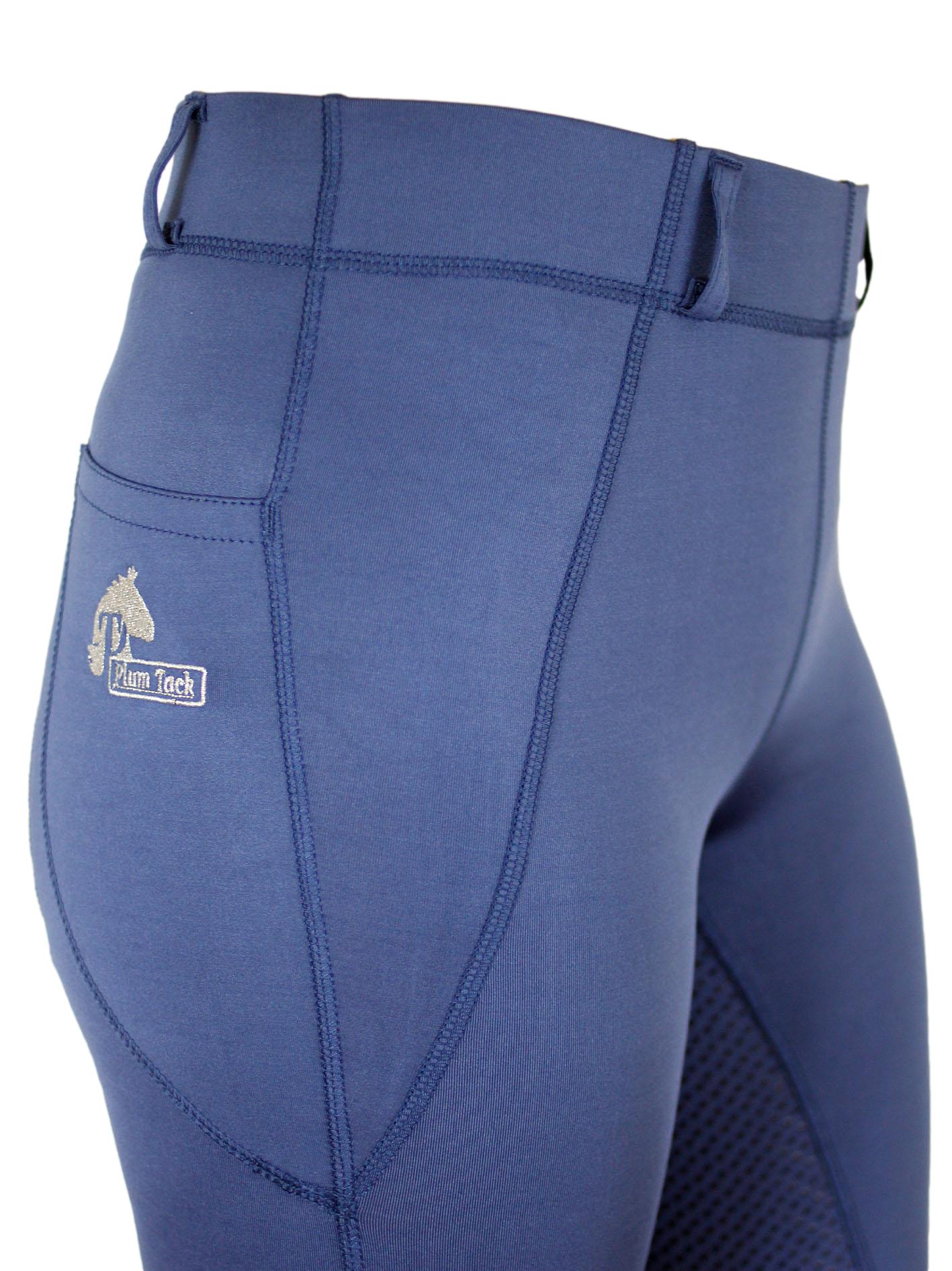 Navy blue Horse Riding Tights with logo and mesh detail.