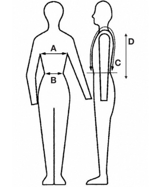 Line drawing illustrating measurements for a horse riding safety vest.