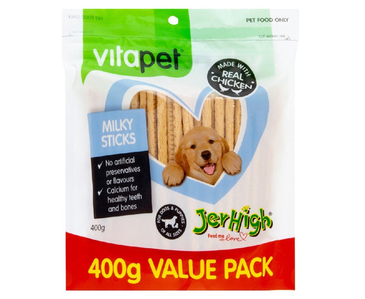 Vitapet Dog Treat Jerhigh Milky Sticks 400gm-Ascot Saddlery-The Equestrian