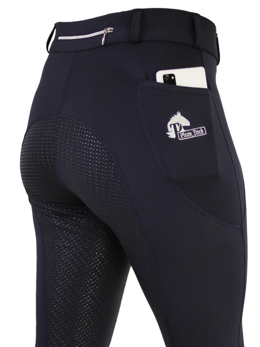 Winter riding tights in Navy. In sizes 6 to 28-Plum Tack-The Equestrian