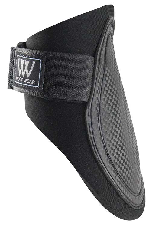 Woof Wear brand black horse leg protection boot with velcro strap.