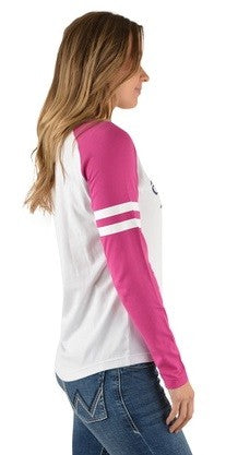 Tee Shirt Wrangler Emin Long Sleeve Raglan Sp22 White & Berry Ladies-Ascot Saddlery-The Equestrian