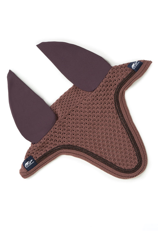 Anna Scarpati horse ear bonnet in brown and maroon colors.