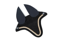 Anna Scarpati horse ear bonnet in black with beige trim.