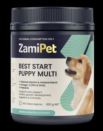ZamiPet Best Start Puppy Multi vitamin supplement, 300g container.