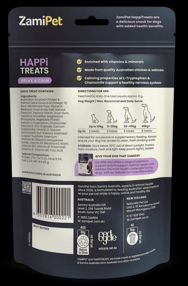 ZamiPet Happi Treats for dogs Relax & Calm packaging.