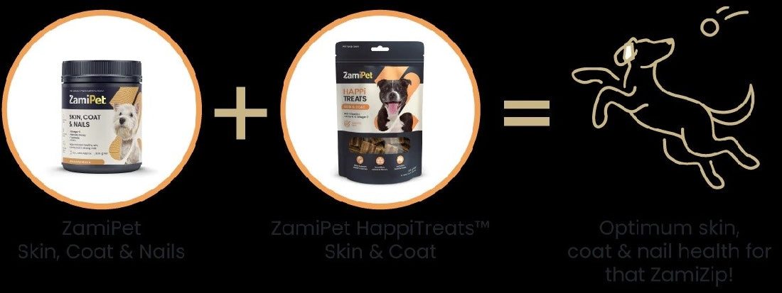 Zamipet skin, coat, and nails products promote pet health.