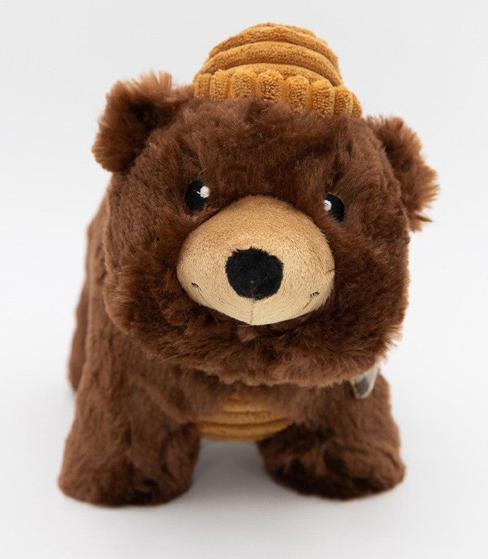 Zippy Paws plush beaver toy with knitted brown shell design.