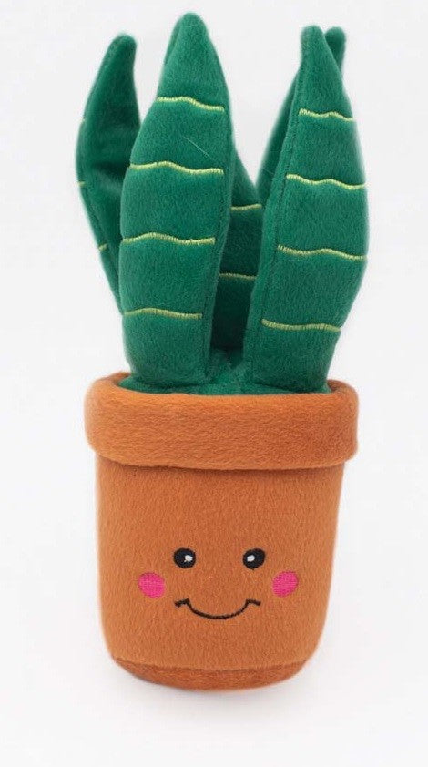 Zippy Paws plush cactus dog toy in happy pot design.