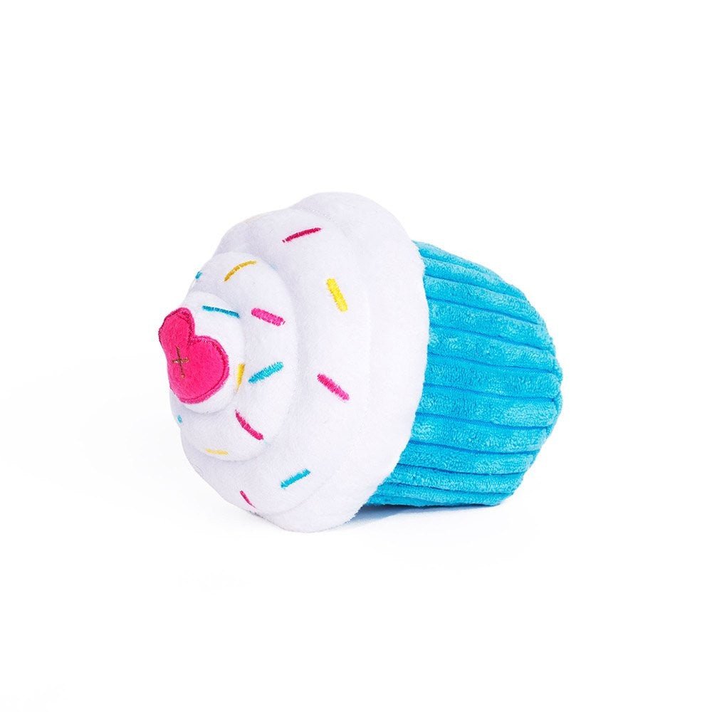 Zippy Paws cupcake-style plush dog toy with colorful sprinkles.