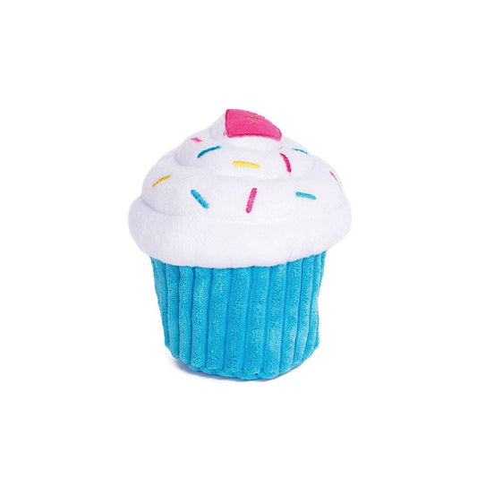 Zippy Paws plush cupcake dog toy with sprinkles and cherry top.