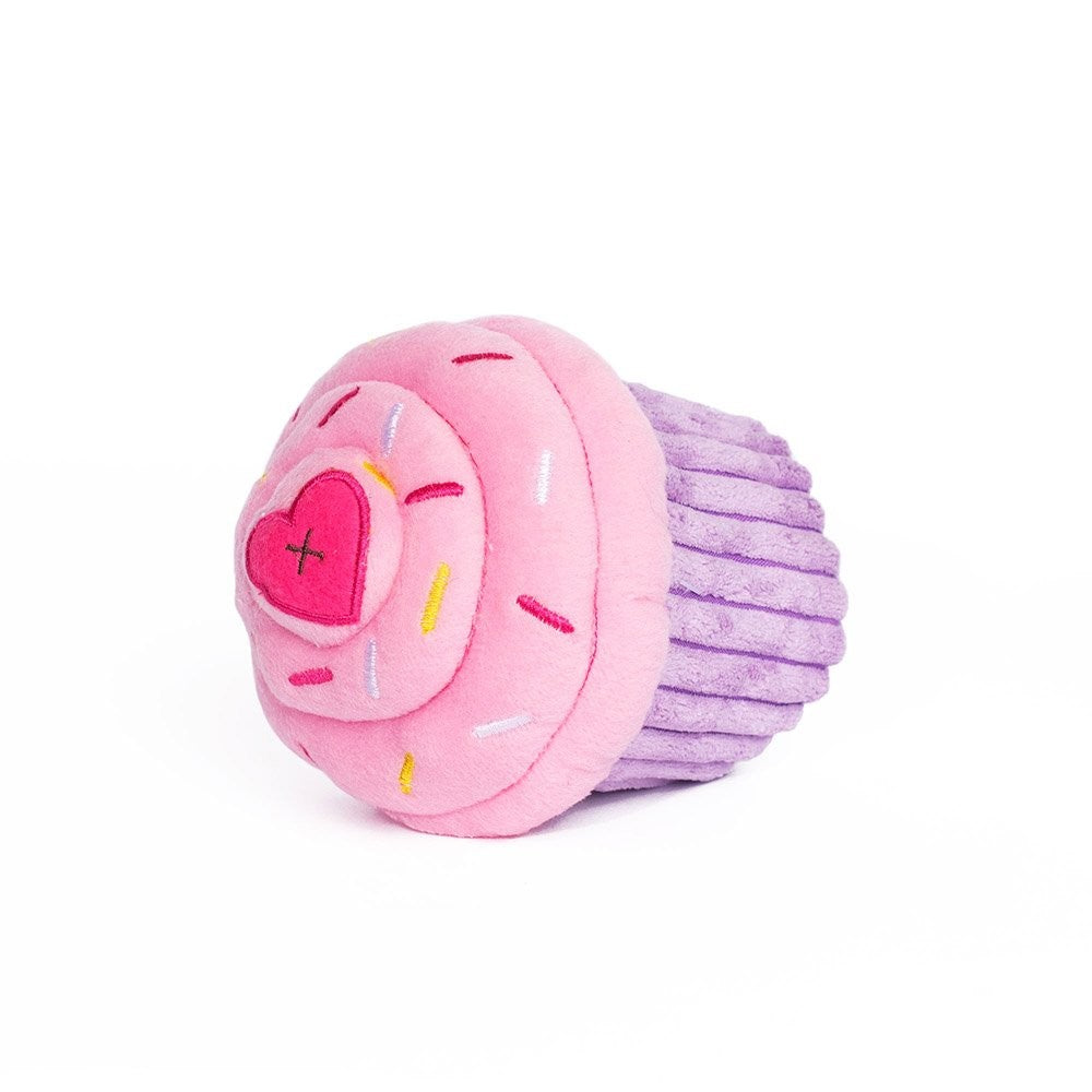 Zippy Paws plush donut-shaped dog toy, pink and purple.