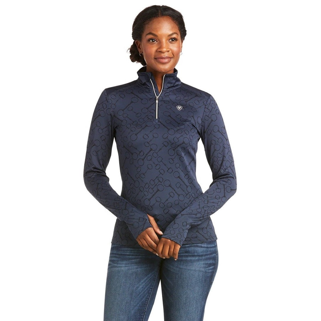 Ladies Navy Ariat Top Prophecy 1/4 Zip W22 Baselayer-Ascot Saddlery-The Equestrian