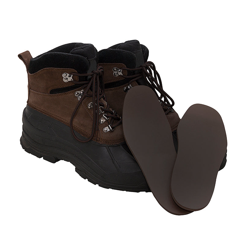 Thinline hiking boots with removable insoles displayed alongside them.