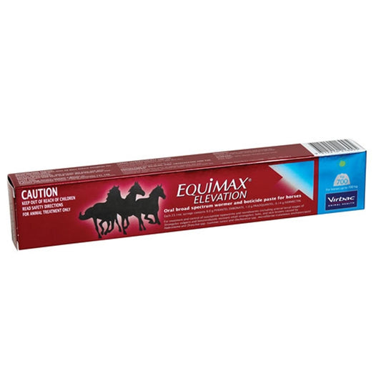 Equimax Elevation horse wormer paste product box with silhouette images.
