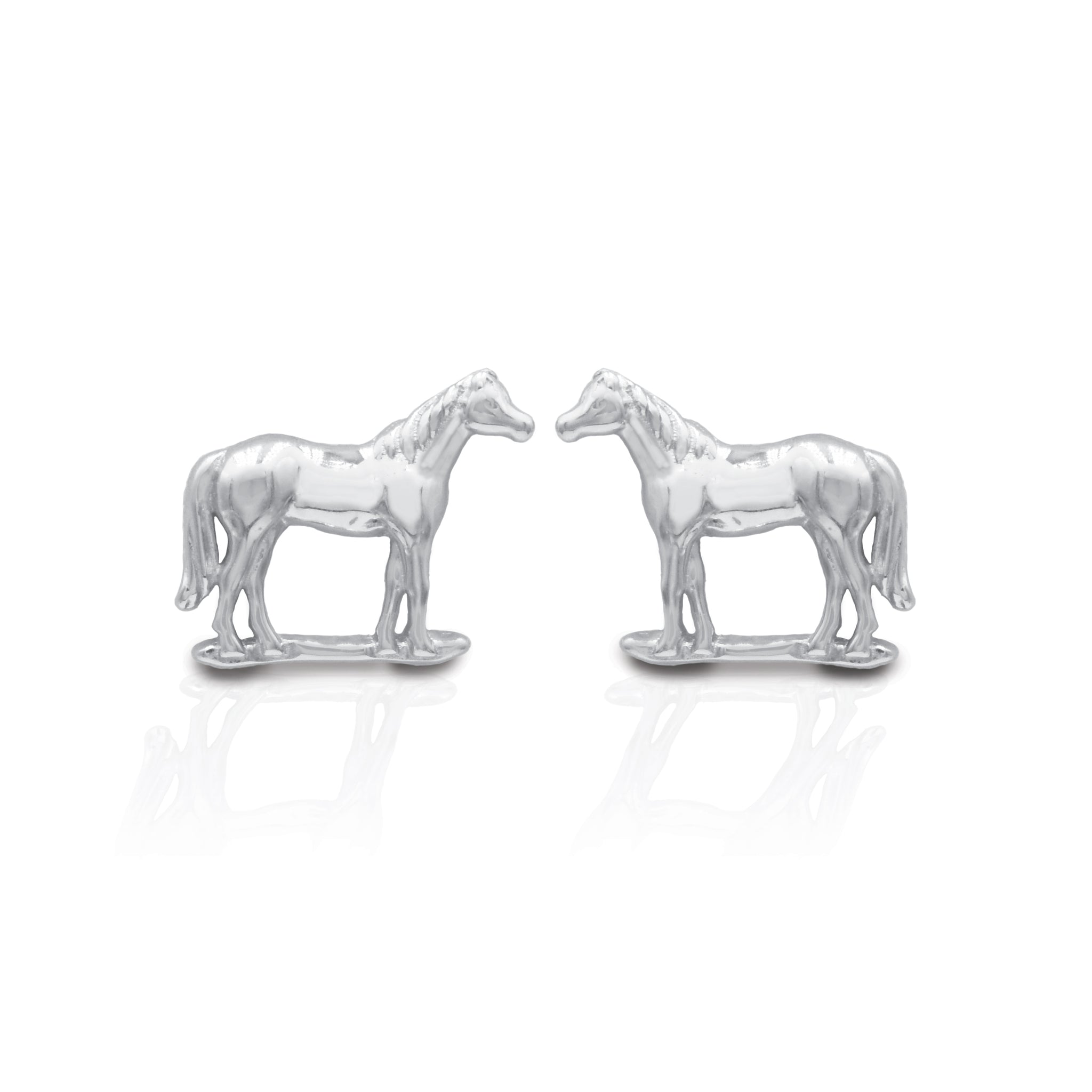 Kelly Herd sterling silver horse-shaped stud earrings on white background.