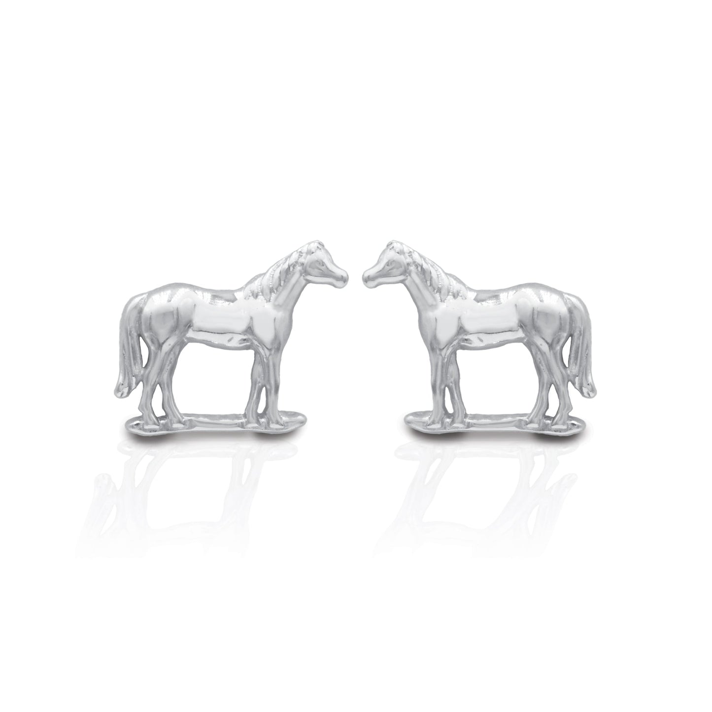 Kelly Herd sterling silver horse-shaped stud earrings on white background.