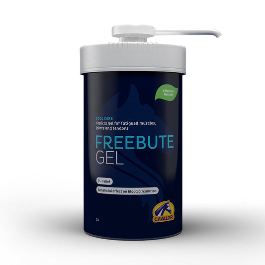Container of Cavalor Equicare Freebute Gel for muscle relief.