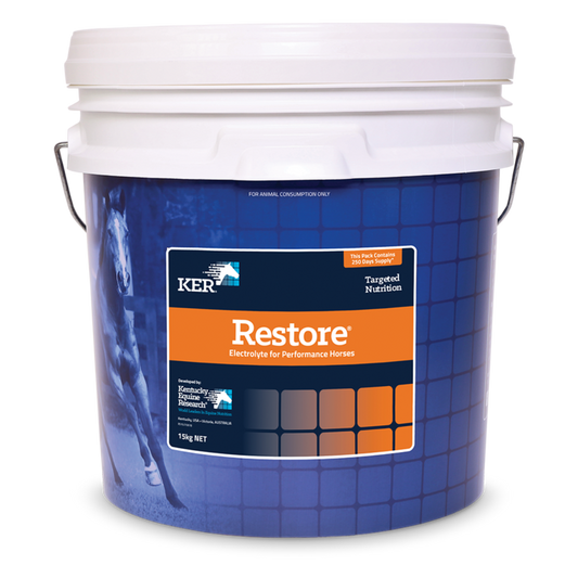 Container of Restore electrolyte supplement for performance horses, 15kg.
